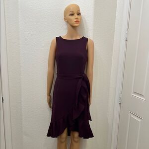 Calvin Klein Purple Dress Sz 2 Boat Neck Sleeveless Slimming Side Wrap Belted